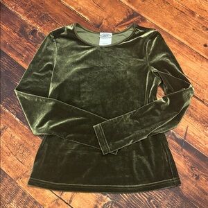 Vintage Laura Ashley Dark Green Velvet long sleeve Top Size Small